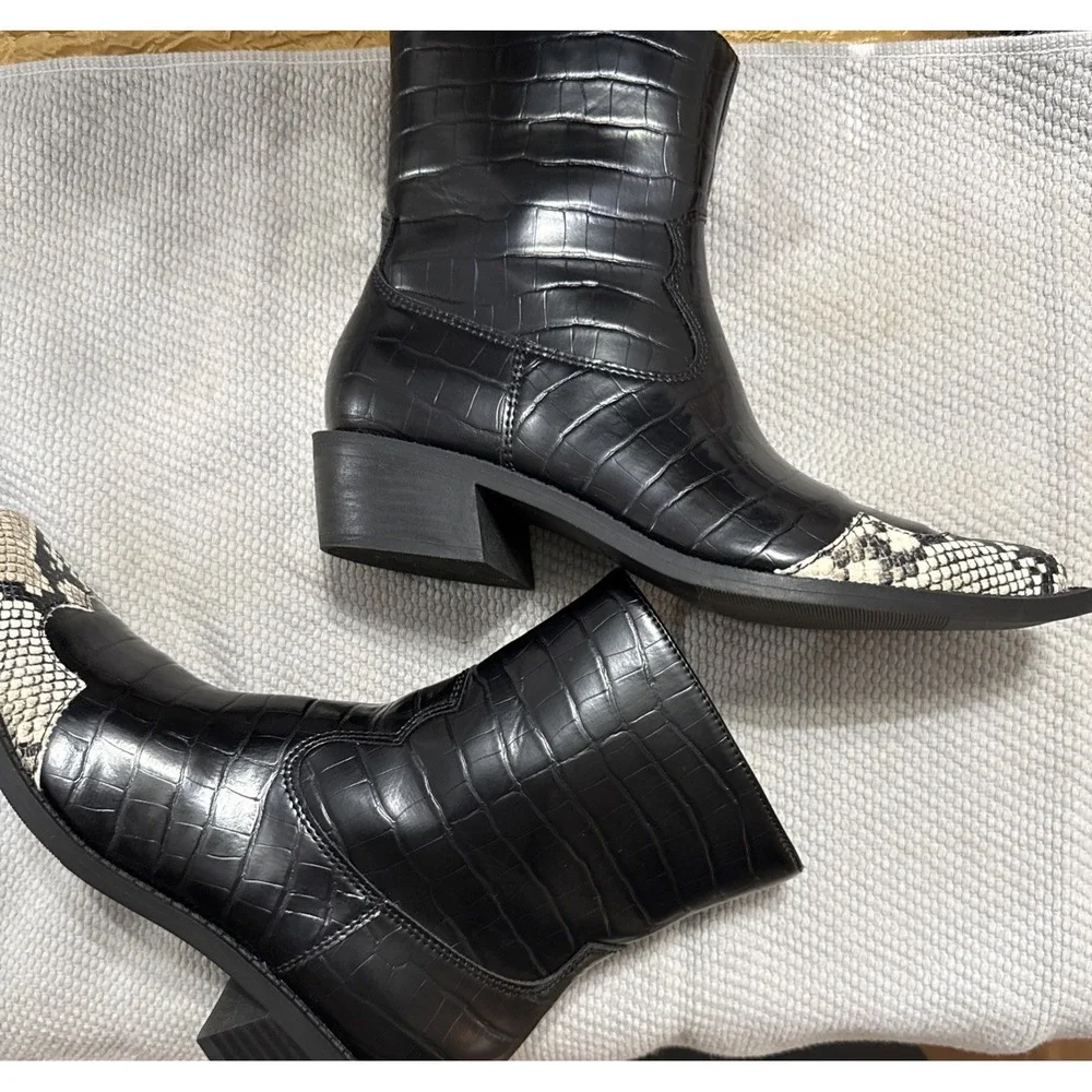 OPEN EDIT Exclusive Kiara Western Bootie Women's Size US 7.5 M Black Croco